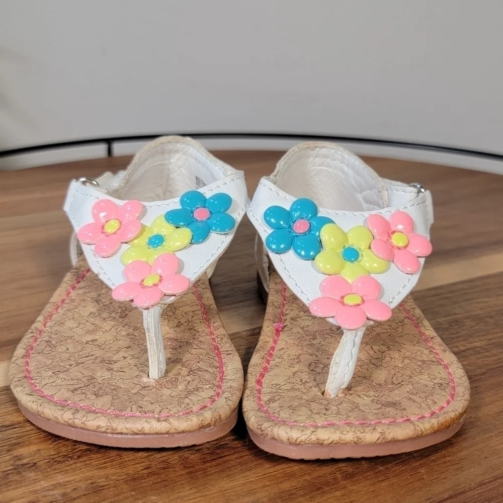 Carter's Kids Daisy 2 White Sandals with Neon Flowers Toddler Size 5